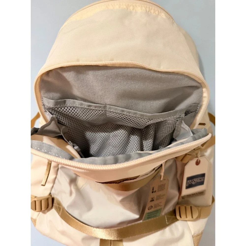 JanSport Recycled Materials Backpack Cream Tan Laptop Sleeve School Bag NEW